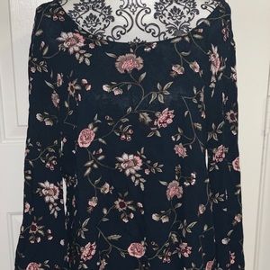 Navy blue Bell sleeve top w crisscross back detail